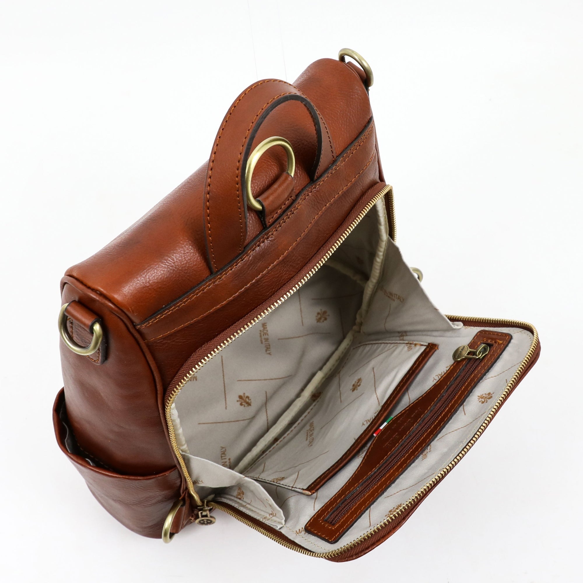convertible backpack bag faux leather Womens Cognac Brown Leather Convertible Backpack Shoulder Bag