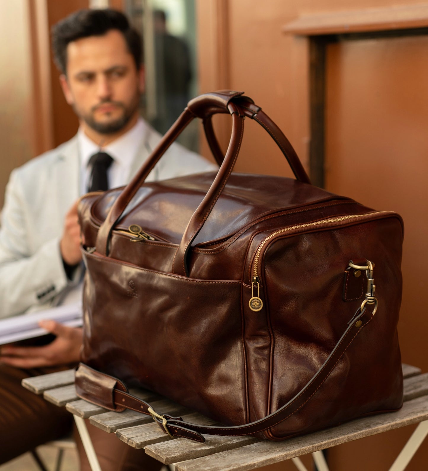 Large Italian Leather Duffel Bag - The Hitchhikers Guide to the Galaxy
