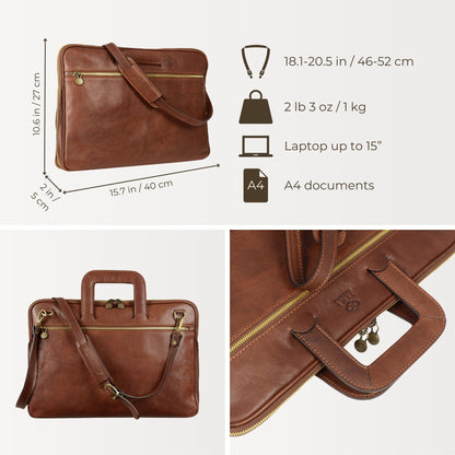 Leather Briefcase Laptop Bag - Brave New World Briefcase Time Resistance   