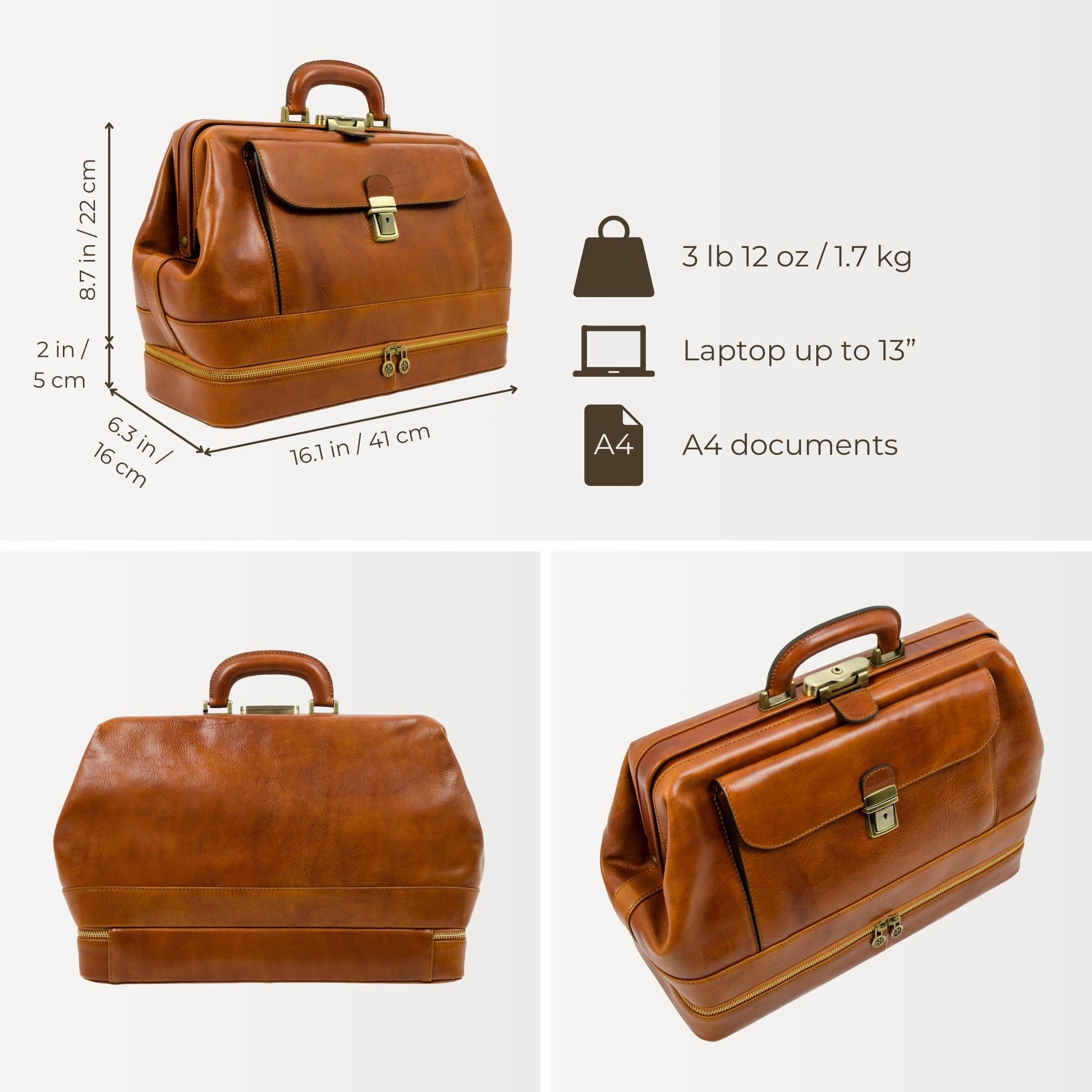 Large Italian Leather Doctor Bag - The Master and Margarita Doctor Bag Time Resistance   