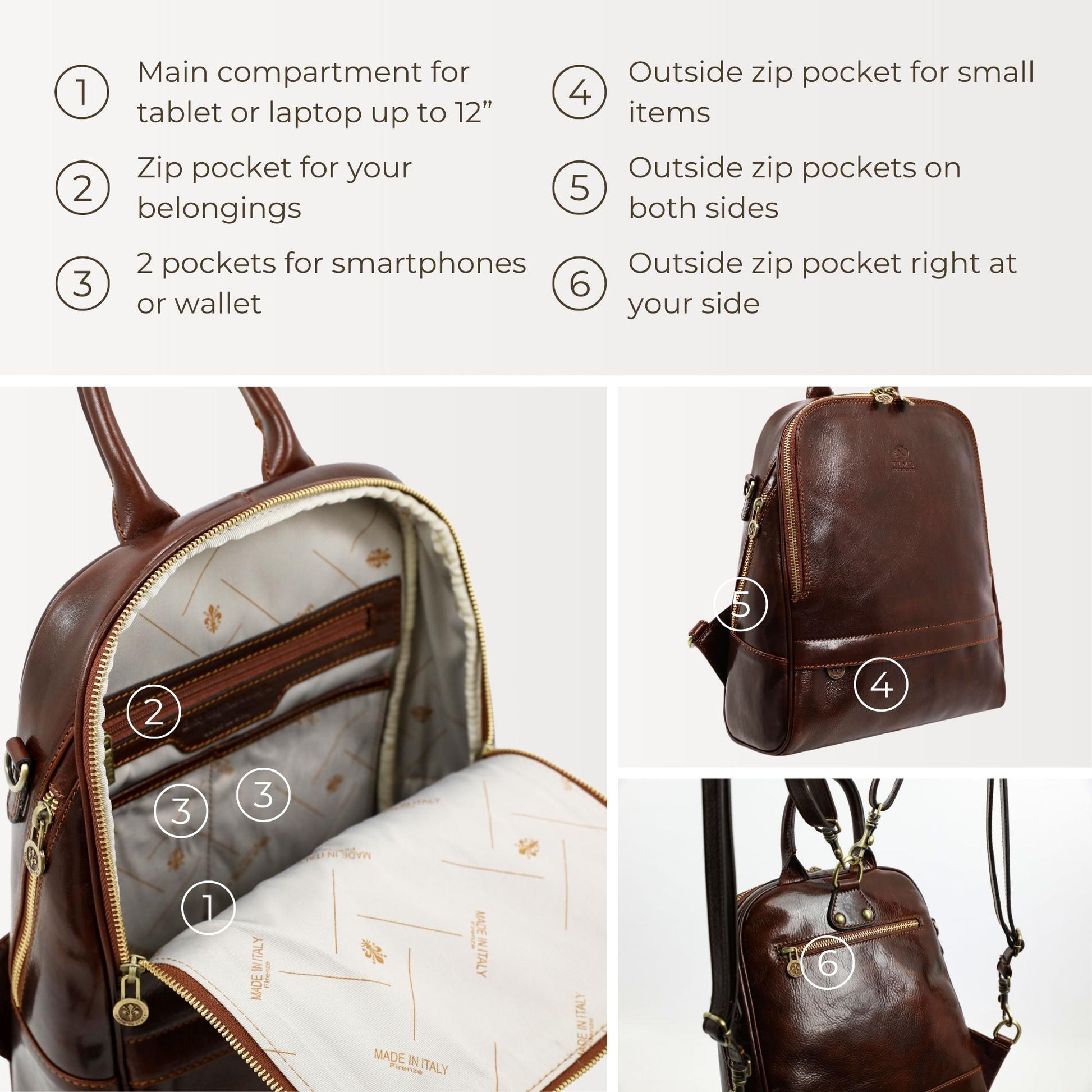 Womens Leather Backpack Convertible Bag - Regeneration Backpack Time Resistance   