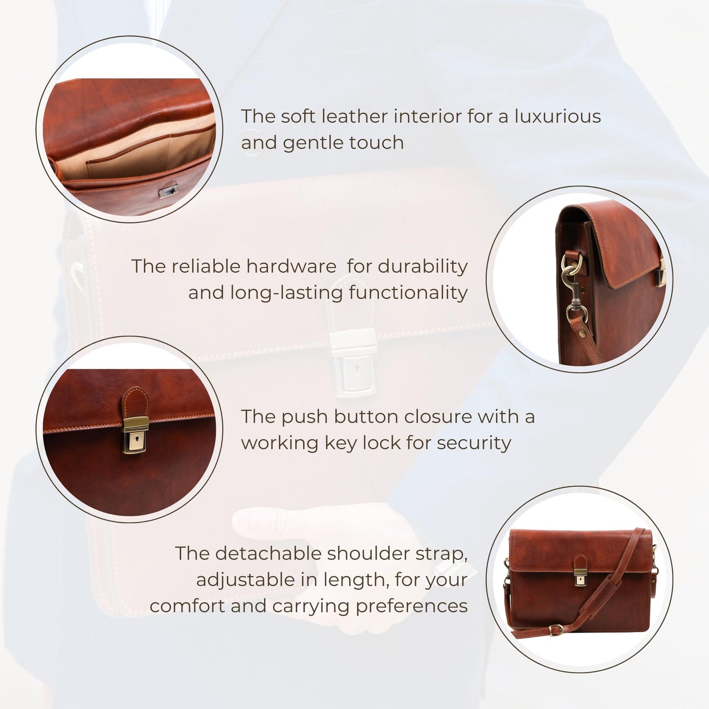 Leather Portfolio, Work Bag with Shoulder Strap  - The Corrections Briefcase Time Resistance   