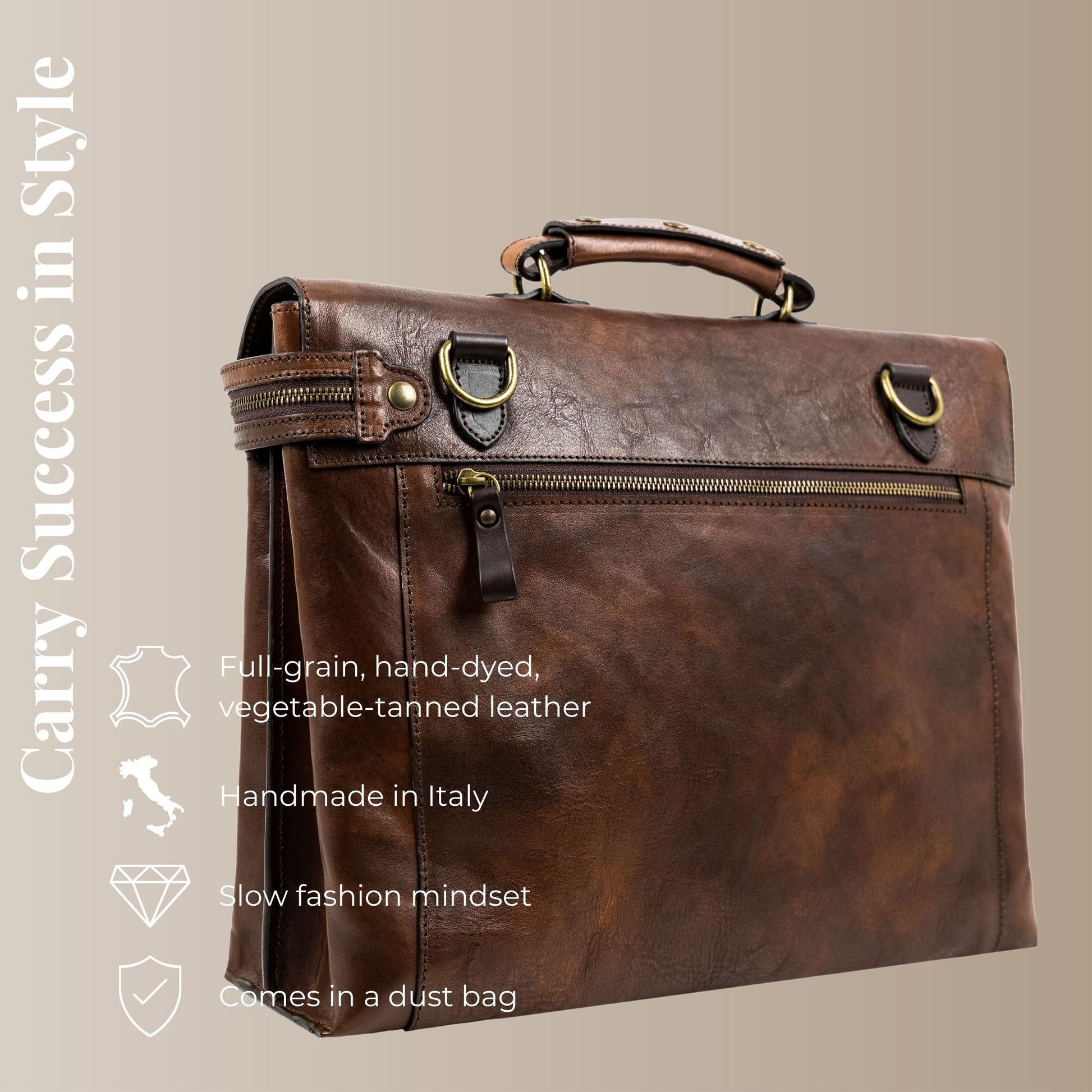Brown Leather Briefcase Laptop Bag - From Here to Eternity Briefcase Time Resistance   