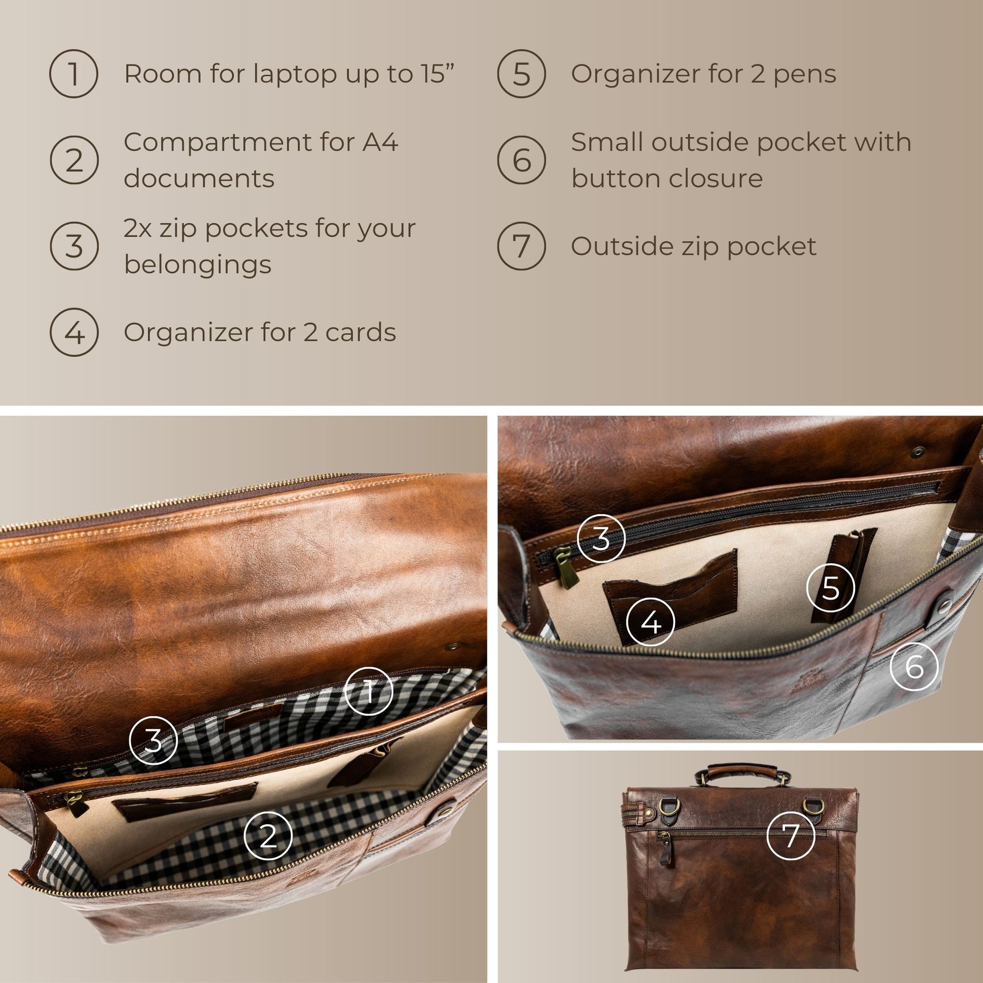 Brown Leather Briefcase Laptop Bag - From Here to Eternity Briefcase Time Resistance   