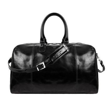 Black Leather Duffle Bag Men Small Shoulder Travel Weekender 