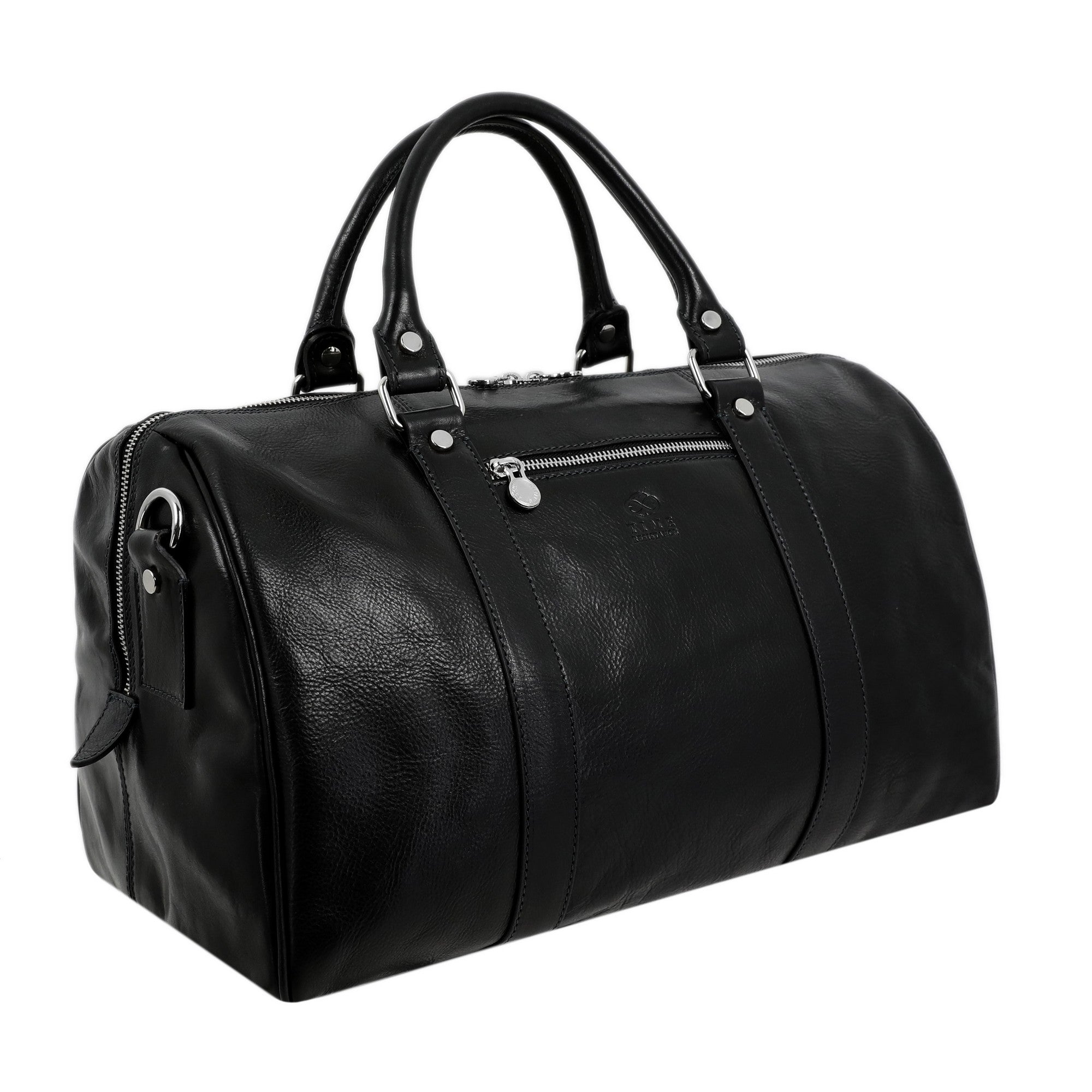 Black leather deals overnight bag