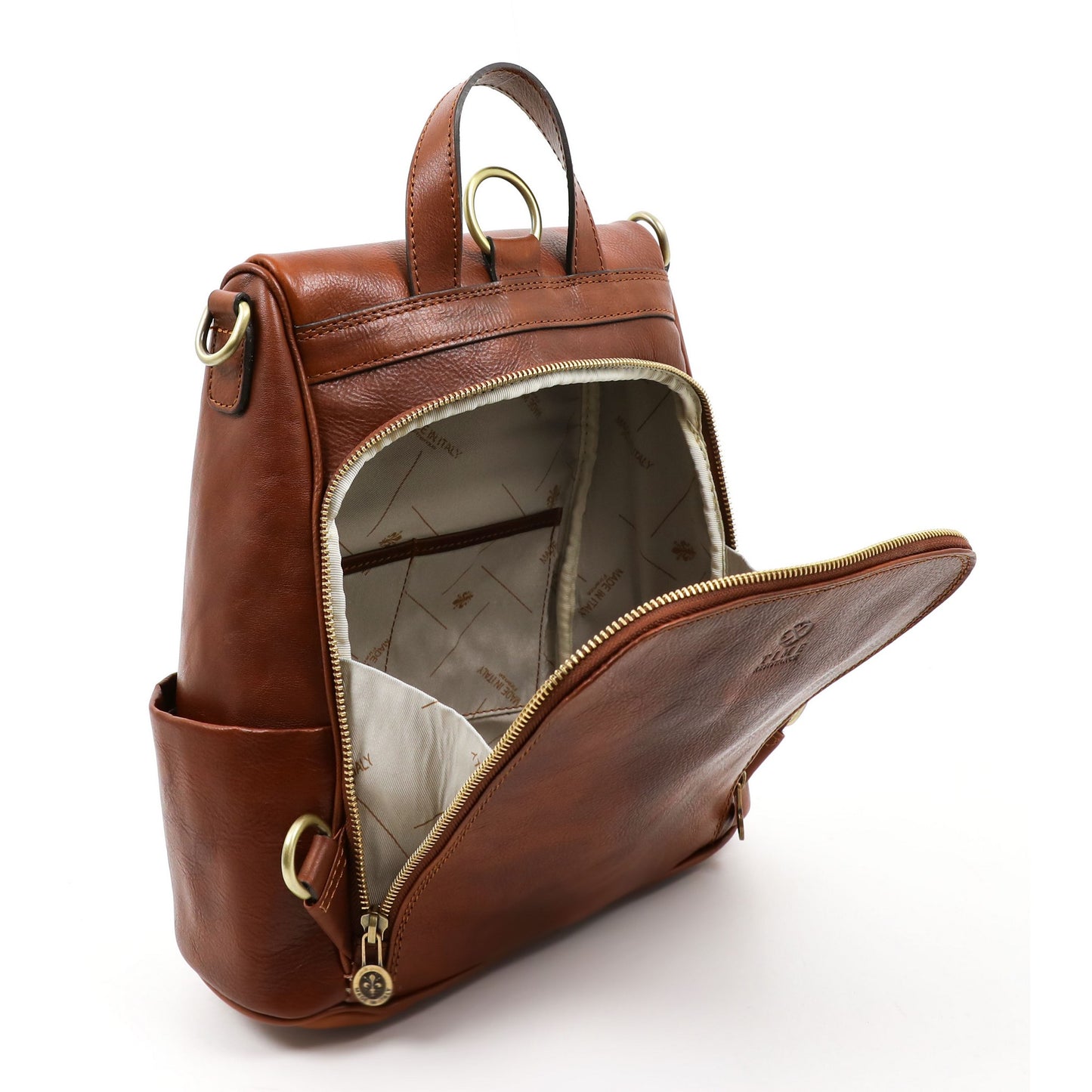Cognac Brown Leather Convertible Backpack Shoulder Bag - The Waves