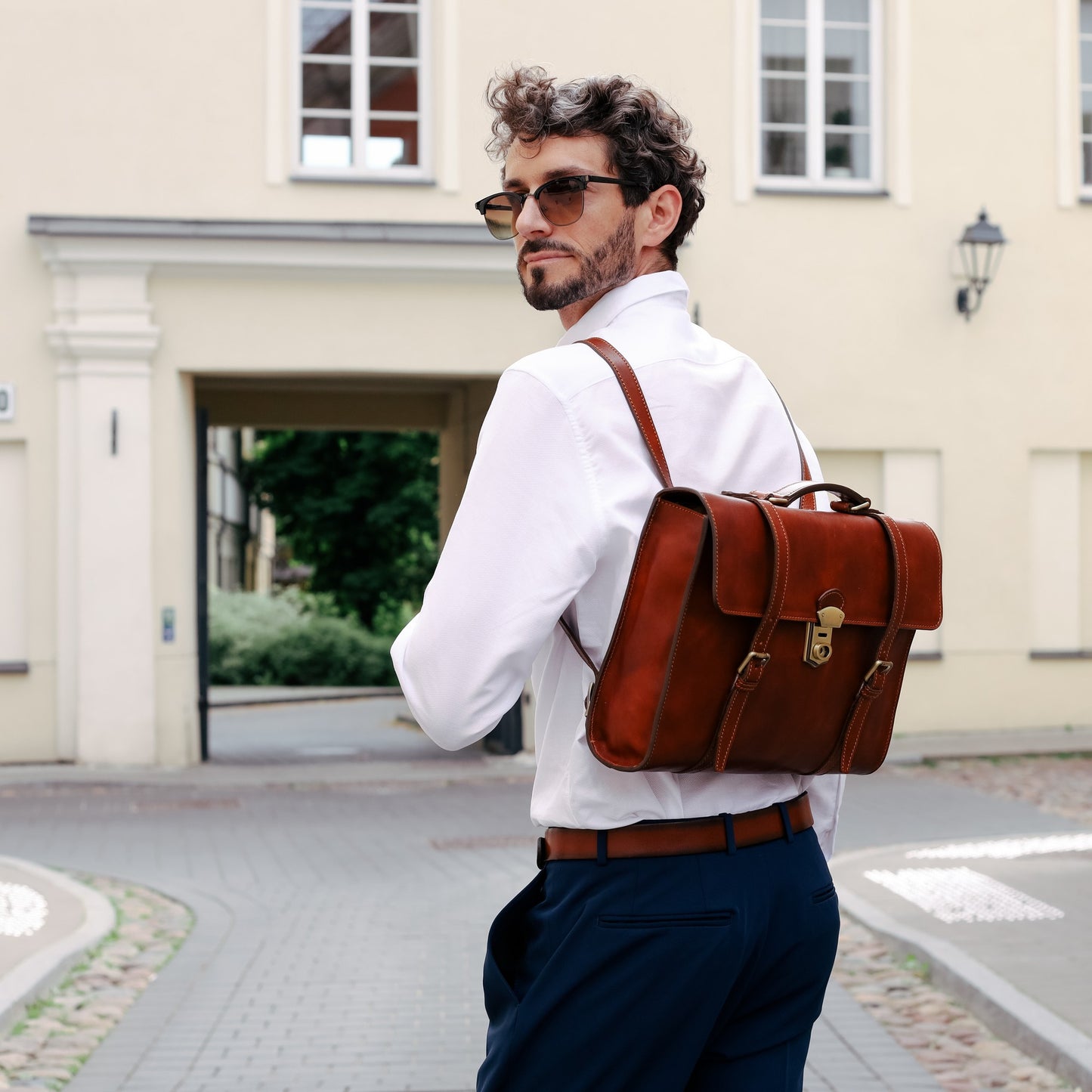 Leather Belted Briefcase, Convertible Backpack - The Glass Menagerie Briefcase Time Resistance   