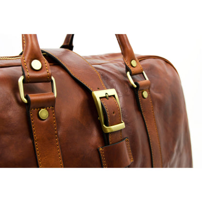 Cognac Brown Matte Leather Duffel Bag - Tender Is the Night