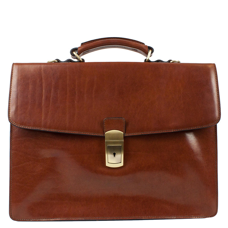brown leather briefcase with shoulder strap