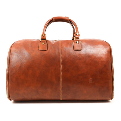 cognac brown leather garment bag duffel bag