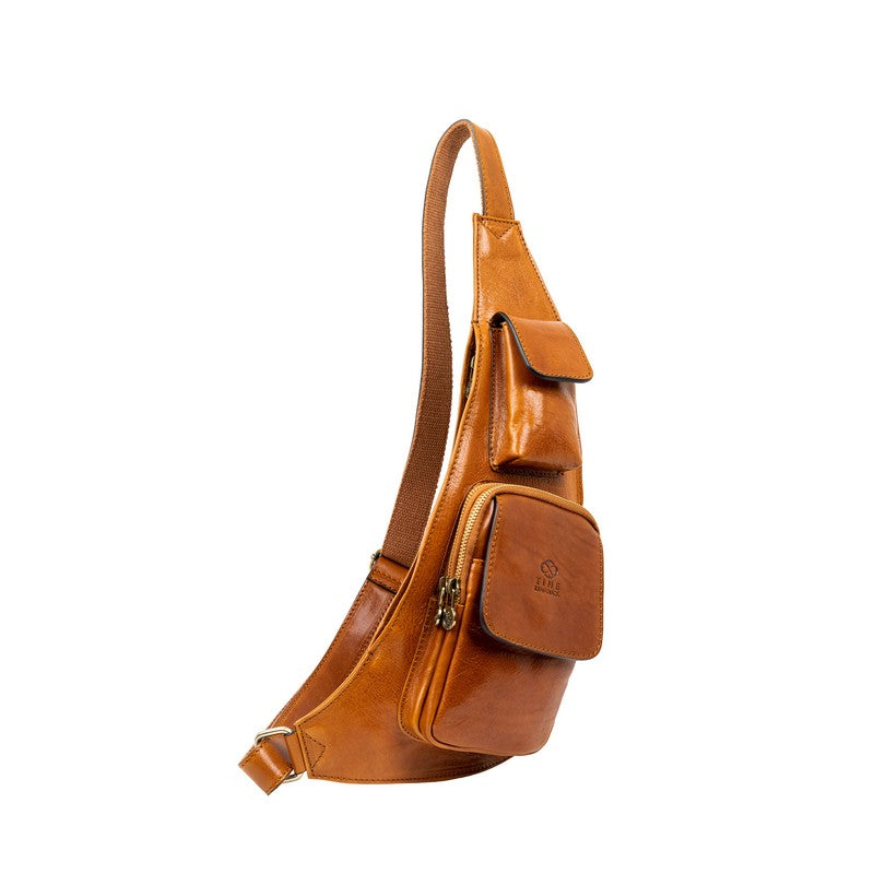 Leather Sling Bag Crossbody Bag - The Monk  Time Resistance Cognac Brown  