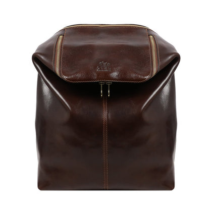 brown leather backpack with zipper for women