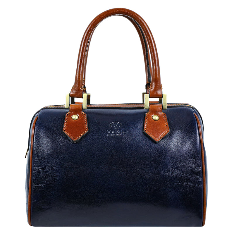 blue leather handbag purse shoulder bag