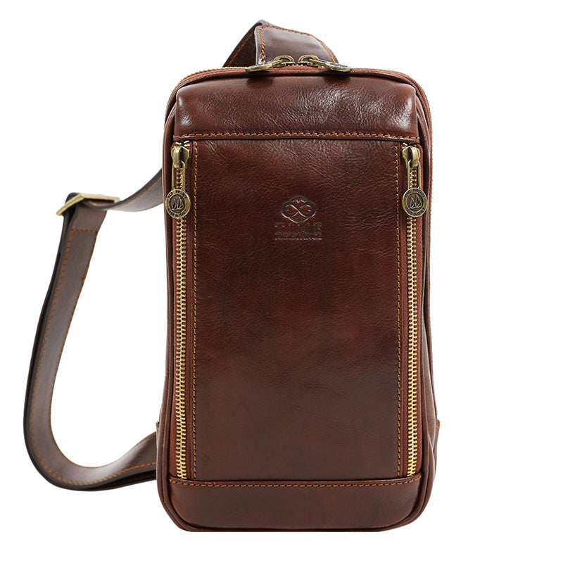 leather chest bag sling bag brown