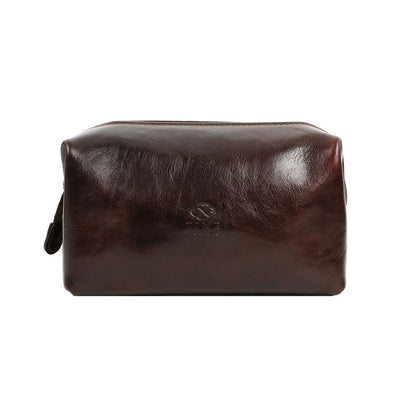 small leather wash bag toiletry case dopp kit brown