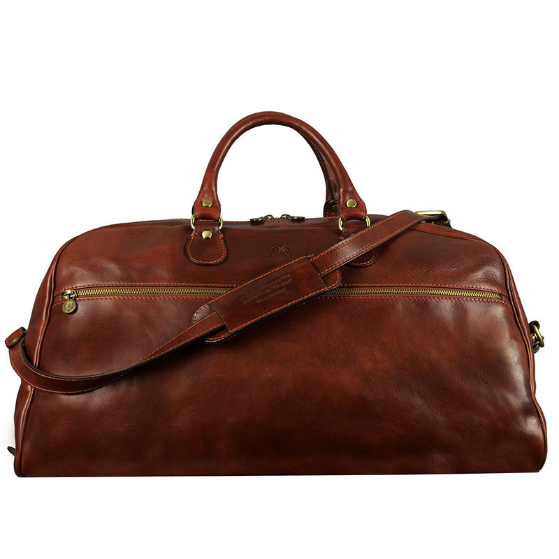 leather duffle bag weekender with zip pockets