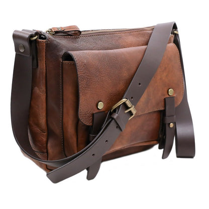 Leather Messenger Bag - Persuasion Messenger Bag Time Resistance Cognac Brown Matte  