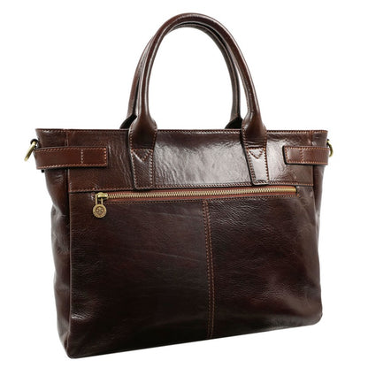 Brown Leather Handbag, Tote Bag with Zipper - Lorna Doone For Women Time Resistance   