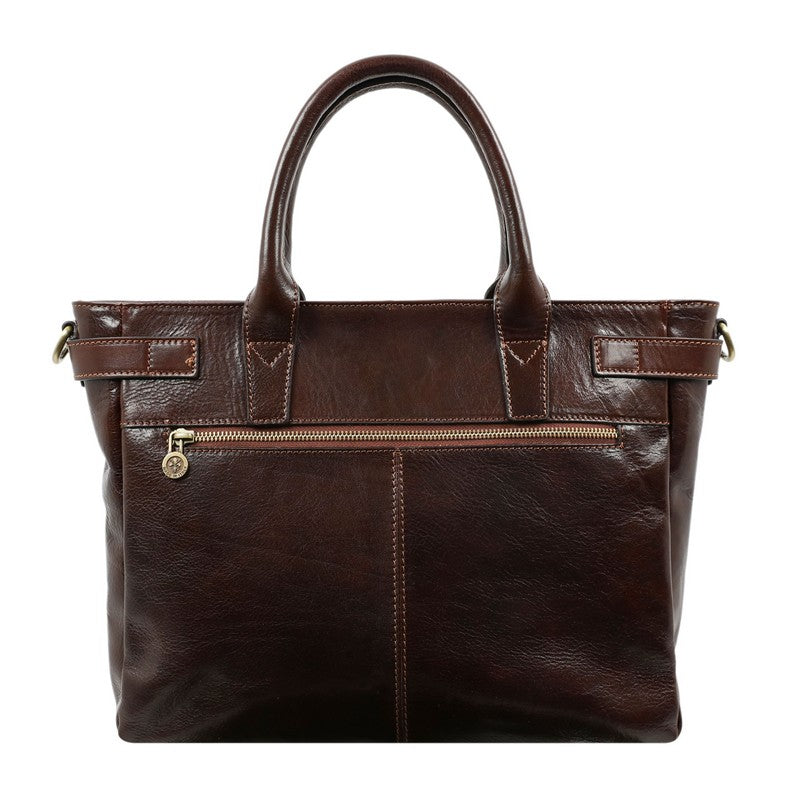 Brown Leather Handbag, Tote Bag with Zipper - Lorna Doone For Women Time Resistance   