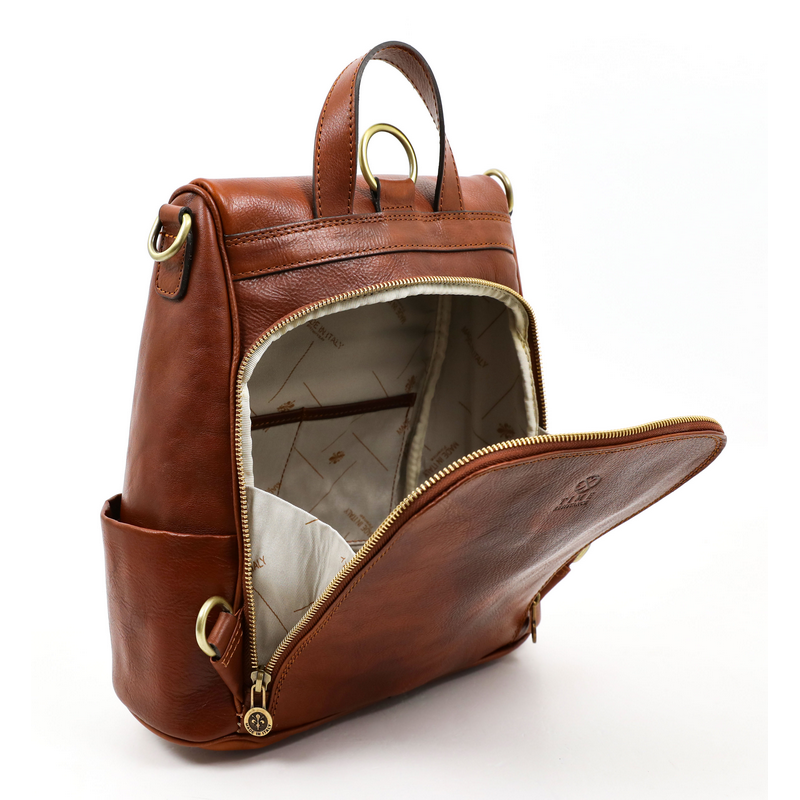 Cognac Brown Leather Convertible Backpack Shoulder Bag - The Waves Backpack Time Resistance   