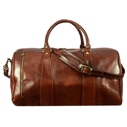 leather duffel bag with zip pockets