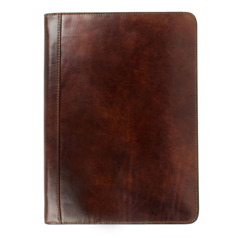 brown leather portfolio document case with zipper