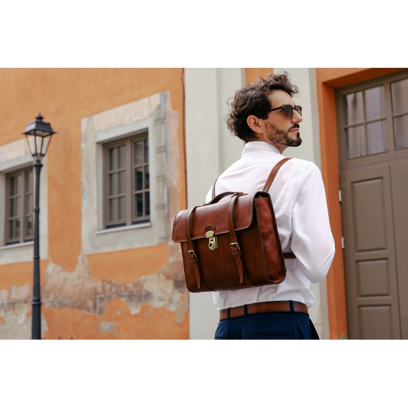 Leather Belted Briefcase, Convertible Backpack - The Glass Menagerie Briefcase Time Resistance   