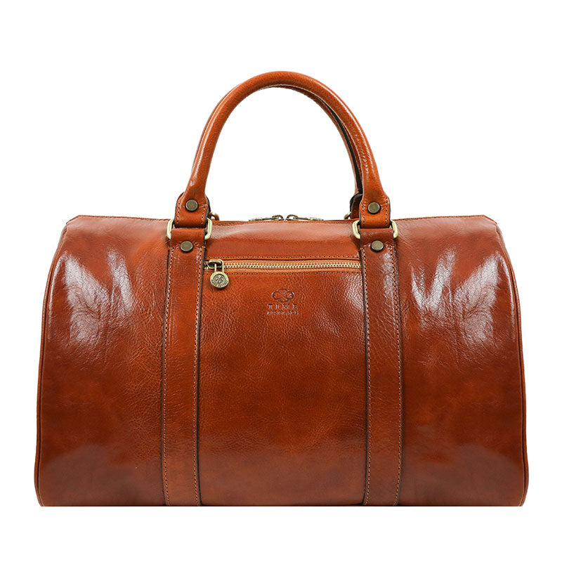 Small Leather Overnight Bag, Duffel Bag - The Ambassadors Duffel Bag Time Resistance Cognac Brown  