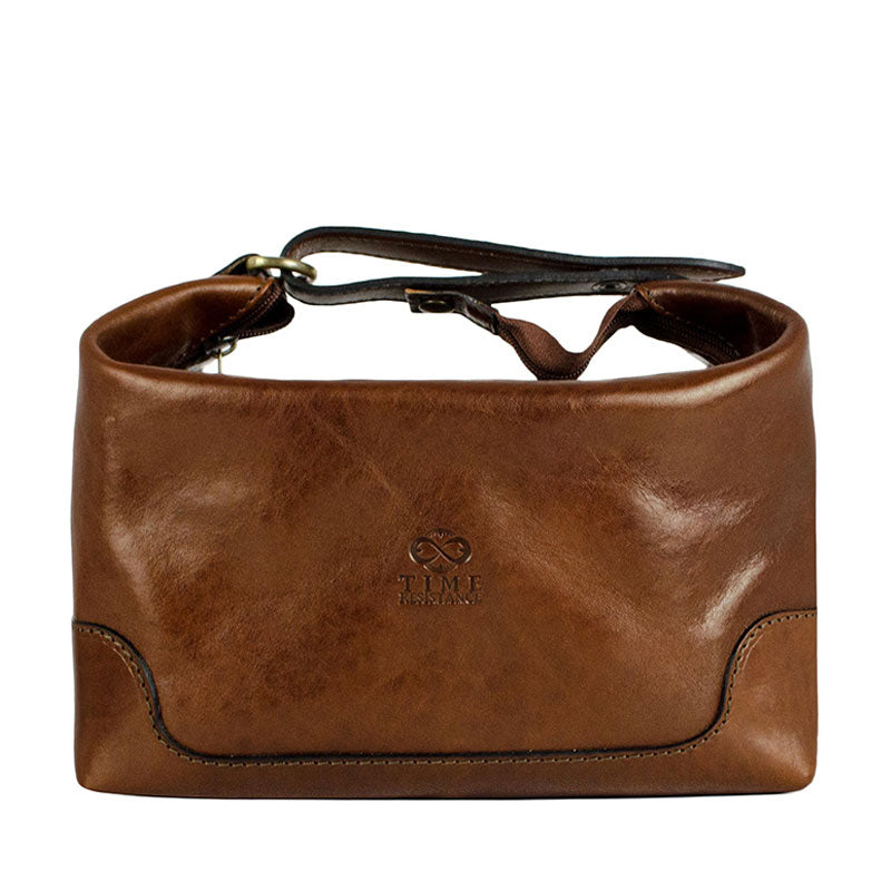 Leather Toiletry Bag - Autumn Leaves Accessories Time Resistance Cognac Brown  