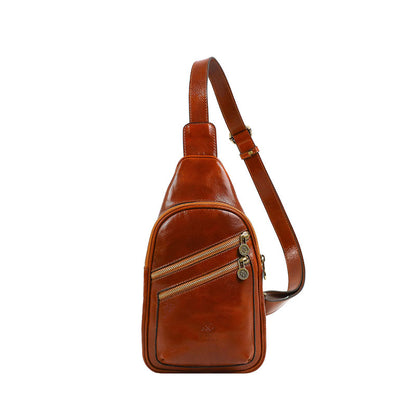 Leather Cross Body Bag Sling Bag - Catch-22 Accessories Time Resistance Cognac Brown  