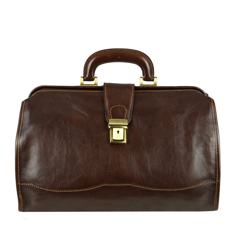 Small Leather Doctor Bag - David Copperfield Doctor Bag Time Resistance Chocolate Brown  