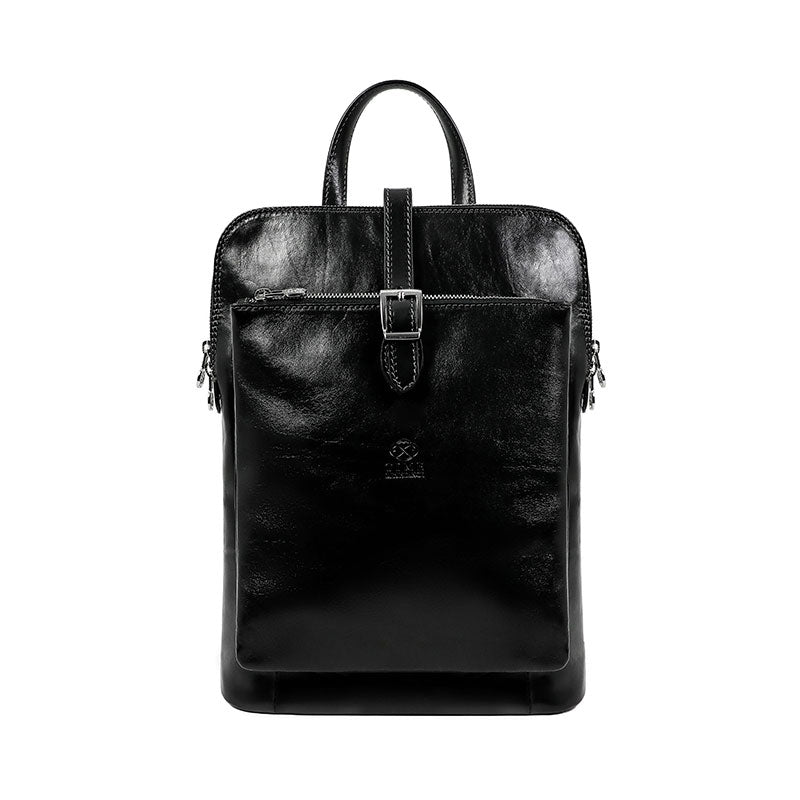 Convertible Leather Backpack Shoulder Bag - Emma Backpack Time Resistance Black  