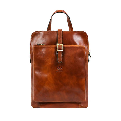 Convertible Leather Backpack Shoulder Bag - Emma Backpack Time Resistance Cognac Brown  