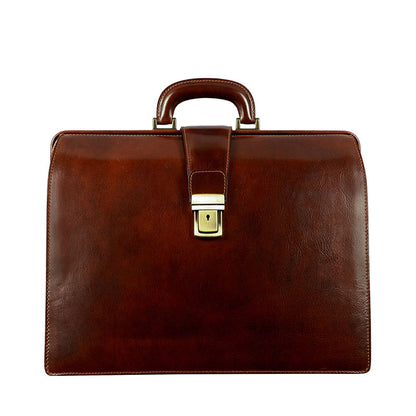 Large Leather Briefcase - The Firm Briefcase Time Resistance Brown  