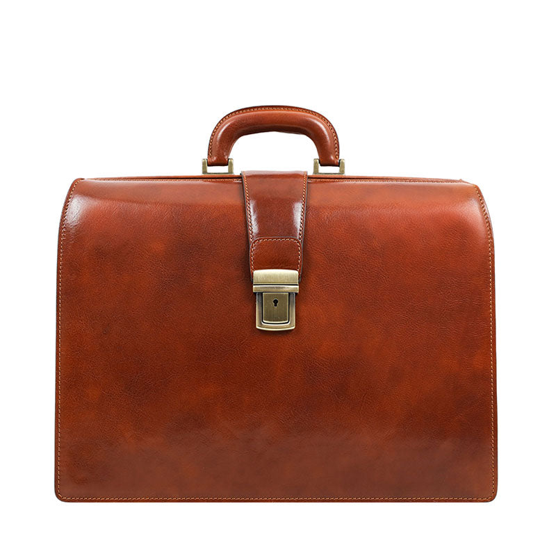 Large Leather Briefcase - The Firm Briefcase Time Resistance Cognac Brown  