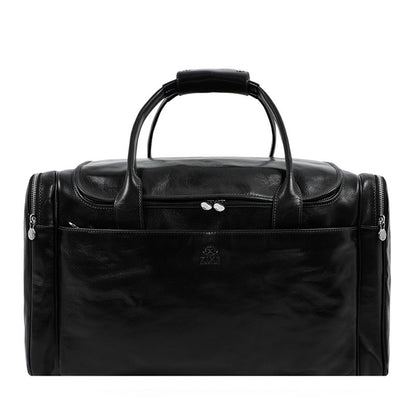 Large Italian Leather Duffel Bag - The Hitchhikers Guide to the Galaxy Duffel Bag Time Resistance Black  
