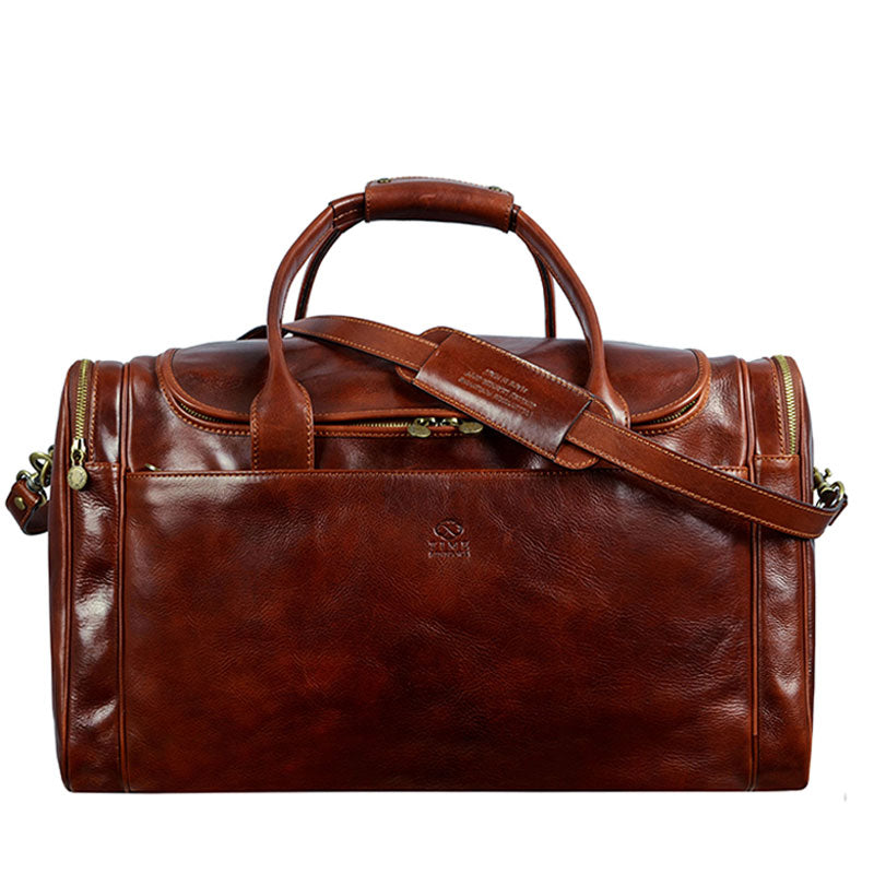 Large Italian Leather Duffel Bag - The Hitchhikers Guide to the Galaxy Duffel Bag Time Resistance Brown  
