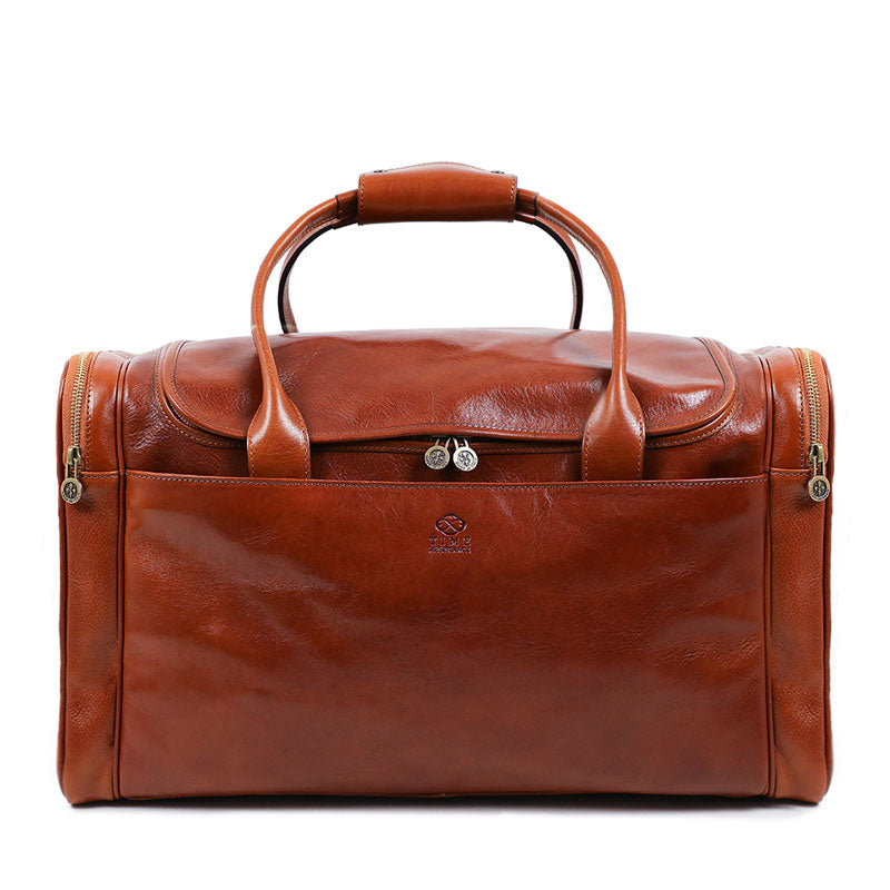 Large Italian Leather Duffel Bag - The Hitchhikers Guide to the Galaxy Duffel Bag Time Resistance Cognac Brown  