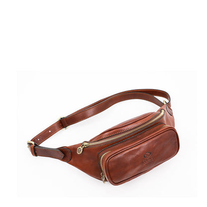 Leather Sling Bag Belly Bag - Independent People Accessories Time Resistance Cognac Brown  