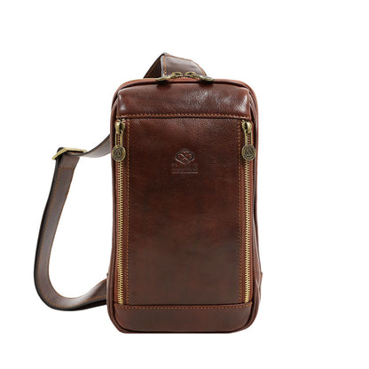 Leather Sling Bag Chest Bag - Kim Accessories Time Resistance Brown  