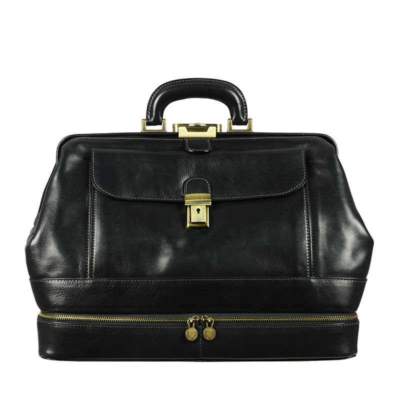 Large Italian Leather Doctor Bag - The Master and Margarita Doctor Bag Time Resistance Black  