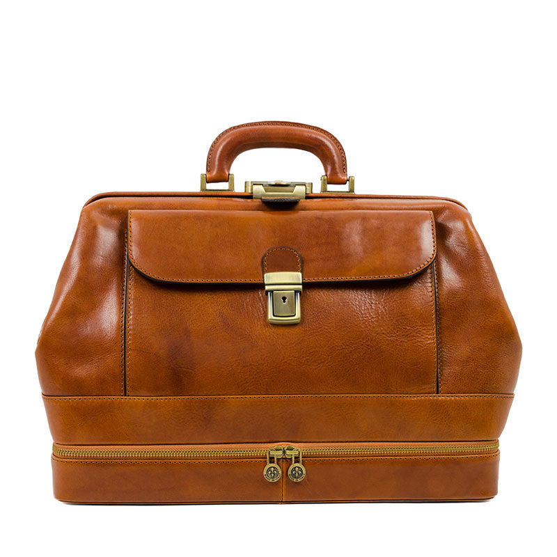 Large Italian Leather Doctor Bag - The Master and Margarita Doctor Bag Time Resistance Cognac Brown  