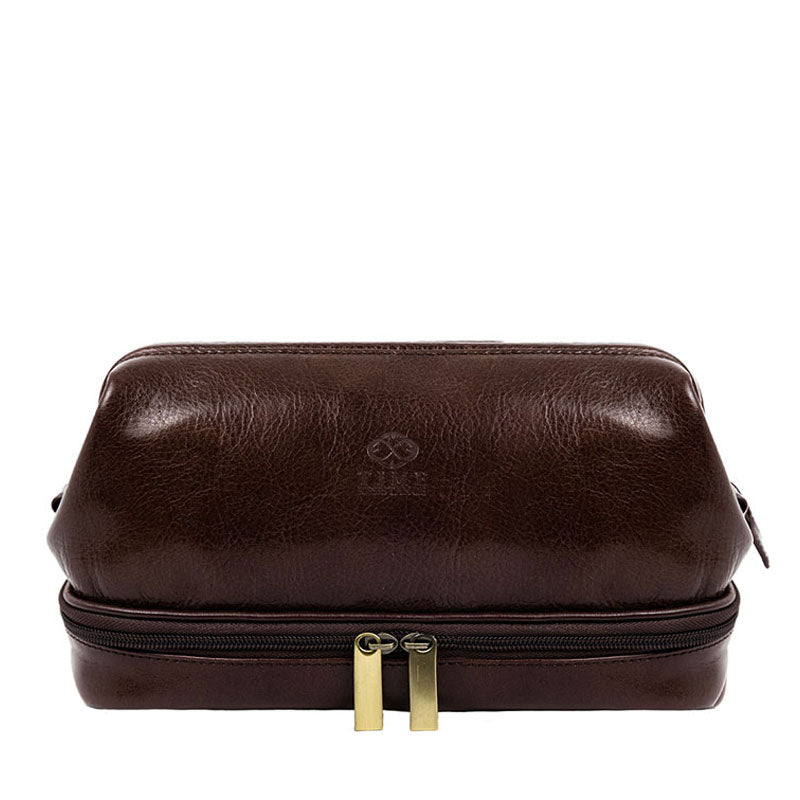 Leather Toiletry Bag, Waterproof - Midnight's Children Accessories Time Resistance Chocolate Brown  