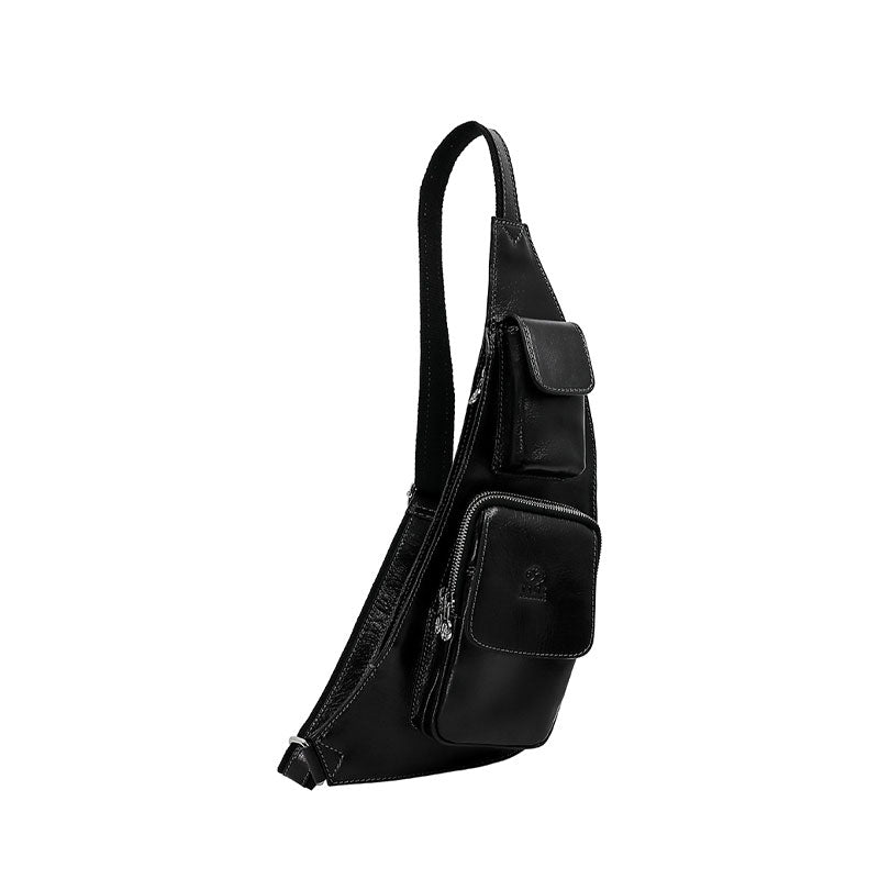 Leather Sling Bag Crossbody Bag - The Monk  Time Resistance Black  
