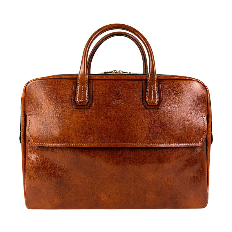 Large Leather Briefcase Laptop Bag - Nostromo Briefcase Time Resistance Cognac Brown  