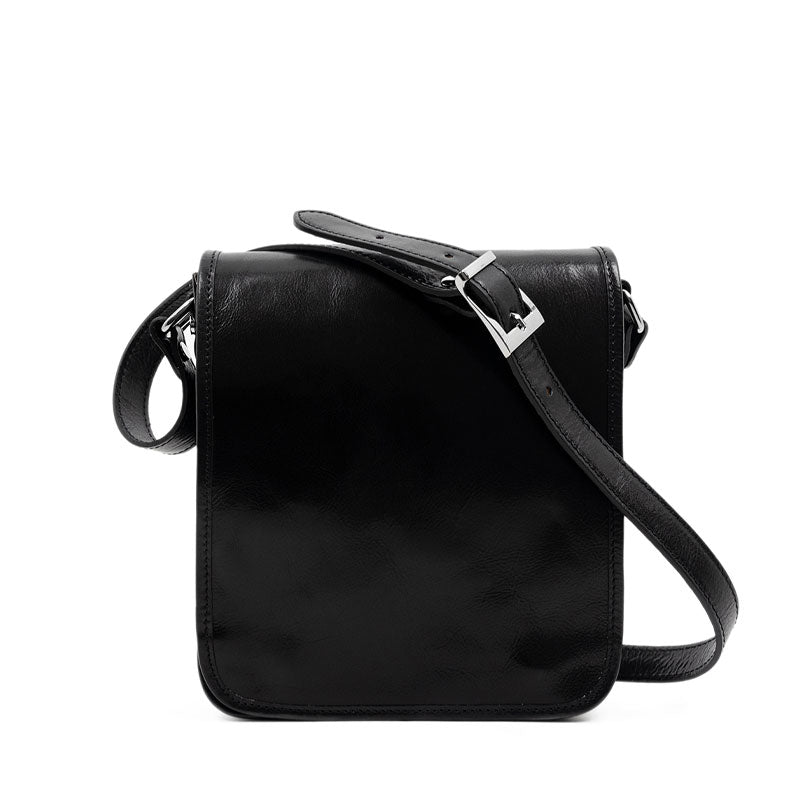 Small Leather Messenger Bag - On The Road Messenger Bag Time Resistance Black  