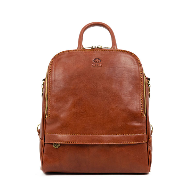 Womens Leather Backpack Convertible Bag - Regeneration Backpack Time Resistance Cognac Brown Matte  