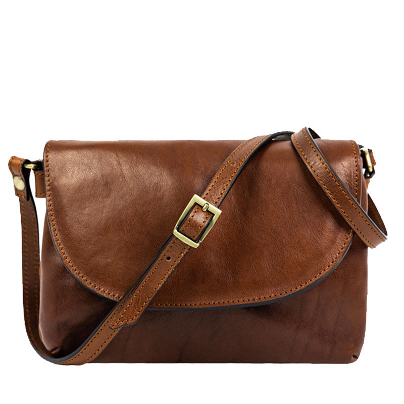 Leather Cross Body Bag - Sophie's Choice For Women Time Resistance Cognac Brown Matte  