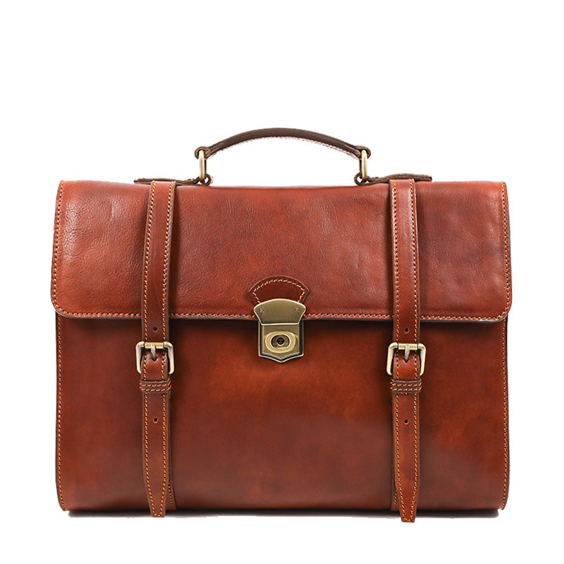Leather Belted Briefcase, Convertible Backpack - The Glass Menagerie Briefcase Time Resistance Cognac Brown Matte  